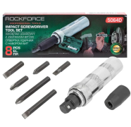 RockFORCE Отвертка ударная с набором бит 8пр. (F)х5/16''(F)(PH2,3х36мм, SL7,8х36