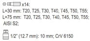 YATO Набор насадок TORX T20-T50, 15ед.