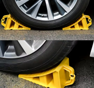 Упор під колесо  (195x110x190мм) пластик, з ручкою, жовтий 2 шт