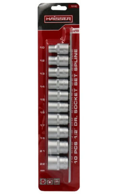 HAISSER Набор универсальных головок SPLINE 1/2" 10 ед. CR-V SATINE