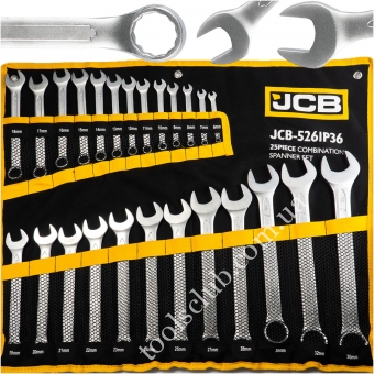 JCB Набор ключей комбинированных 25 предметов (6-25,27,28,30,32,36мм), на полотн