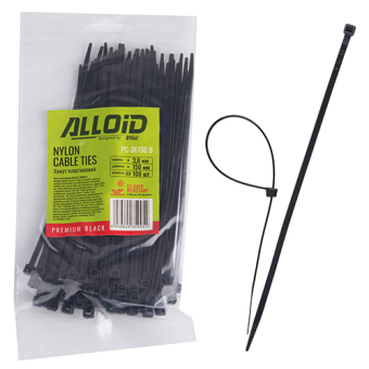 Alloid Хомут пластиковый 3.6 х 150 100 шт/уп. черный(PC-36150 B)
