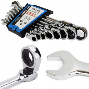 SILVER Набір ріжково-накидних ключів з тріскачкою SilverTools 8 предметів 8-22 м