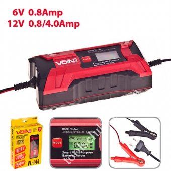 VOIN Зарядное устр-во 6&12V/0.8-4.0A/3-120AHR/LCD/Импульсное (VL-144)