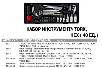JTC Набор инструмента TORX, HEX 40 ед в ложементе.